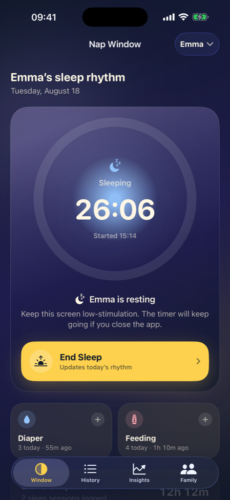 Little Nap sleep timer running on a nap
